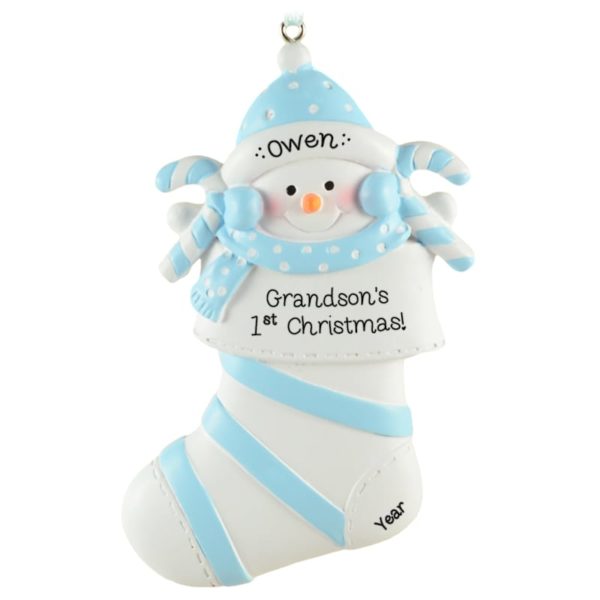 Grandson's 1st Christmas BLUE Snowbaby In Stocking Ornament