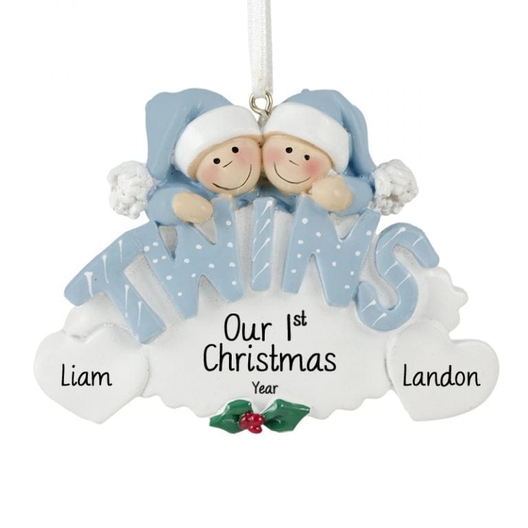 Twin Baby Boys' 1st Christmas BLUE Oval Ornament Personalized