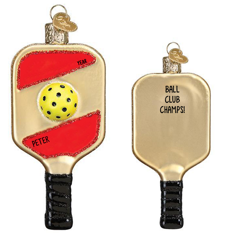 Personalized Pickleball Paddle Glittered Glass Ornament Personalized